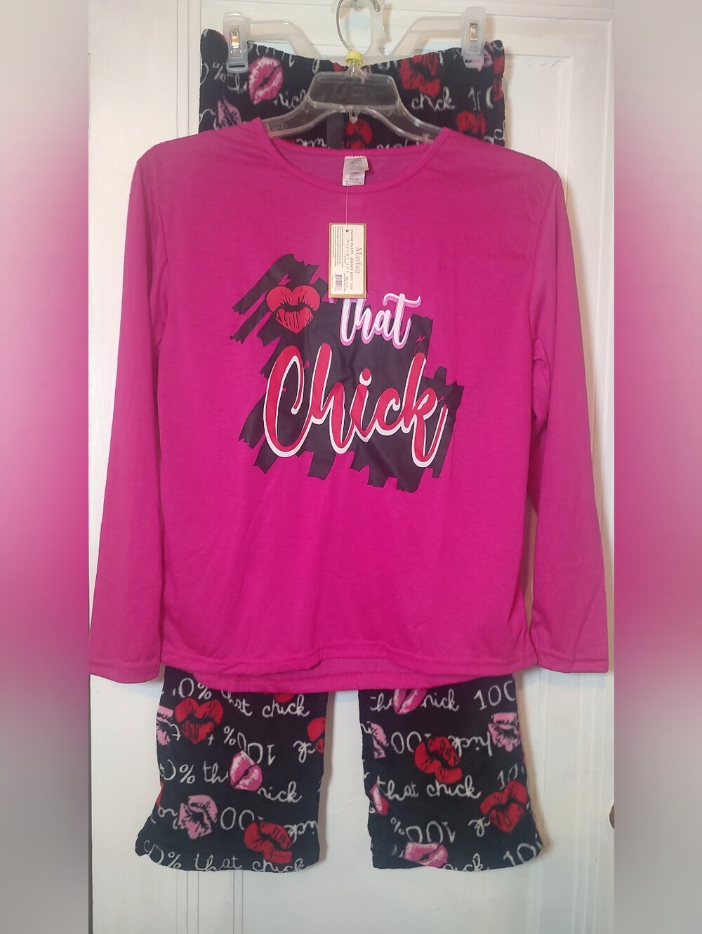 Mayfair Women's Size M "That Chick" Pajamas Sleepwear Lounge Set NWT Pink/Black